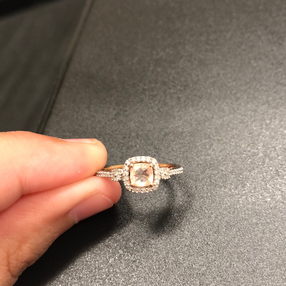 Zales pink stone with small diamonds rose gold